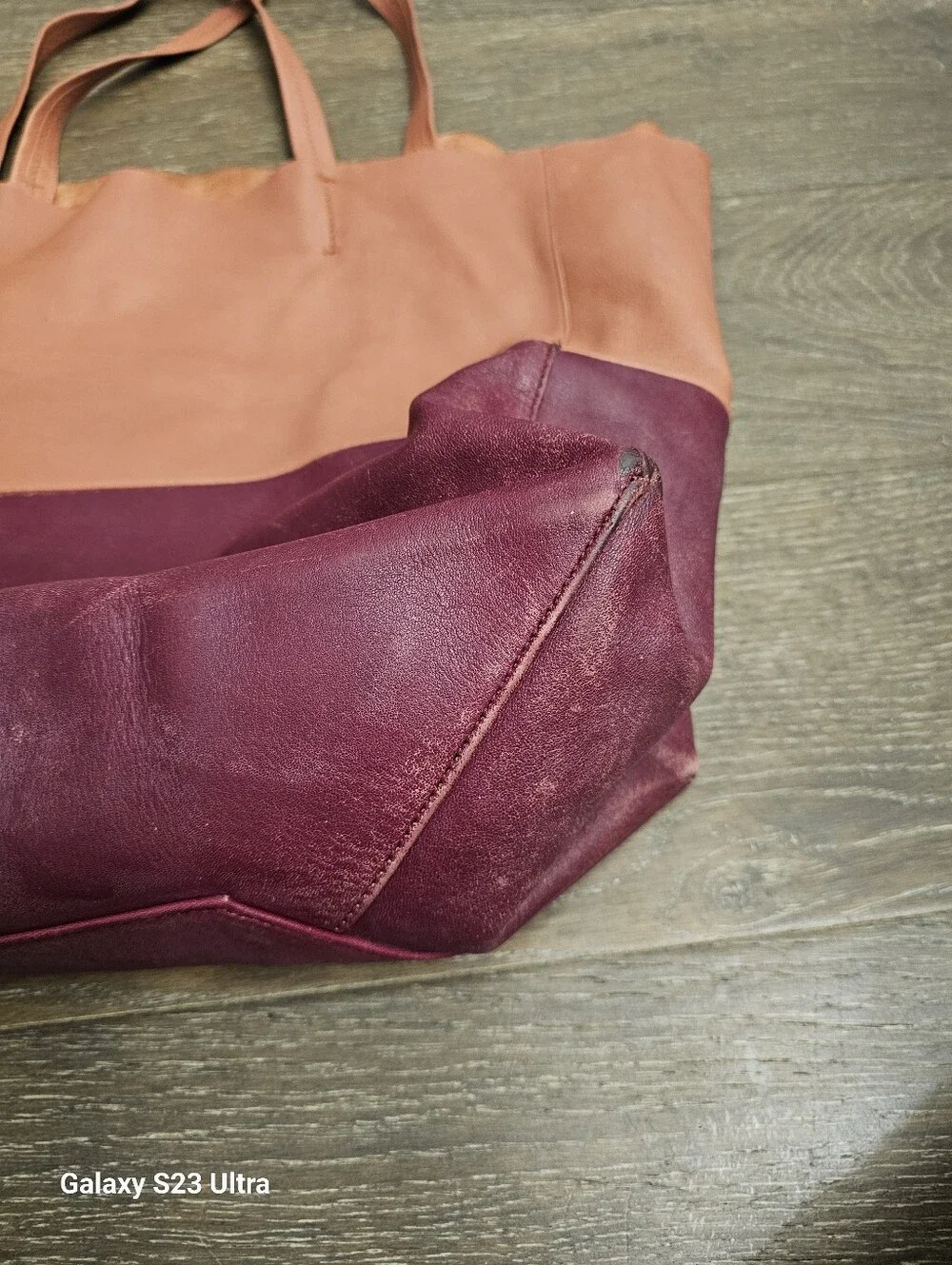 CELINE Horizontal Bicolor Cabas Leather Tote Bag In Burgundy Pink U-UP-0112
